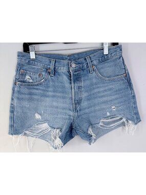 Levis 501 Distressed HighRise Light Denim Cutoff Shorts Womens S W30 Frayed Hem